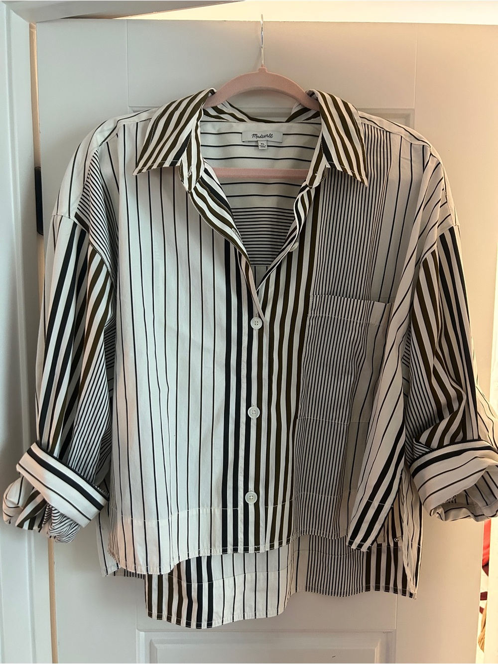 Madewell Brown and White Striped Button-Up Shirt